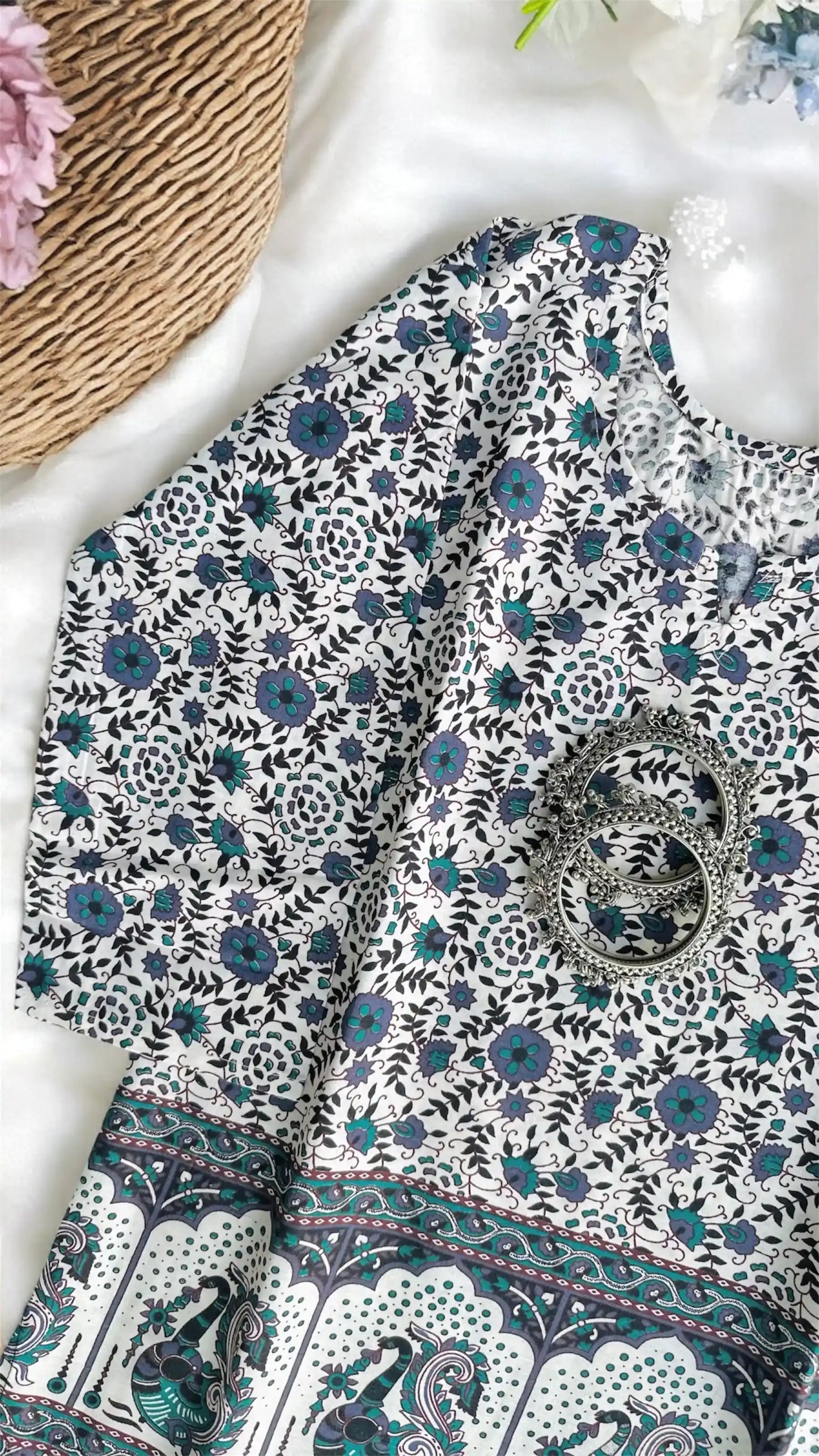Jaipuri Purple Peacock Short Kurta