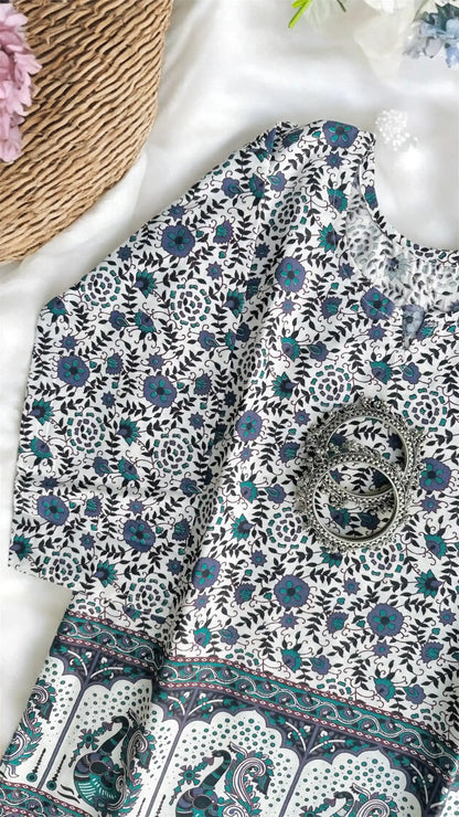 Jaipuri Purple Peacock Short Kurta