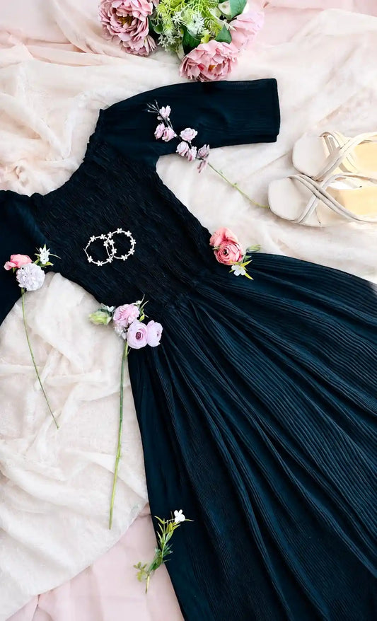 Dusky Black Smoky Crepe Twirl Dress