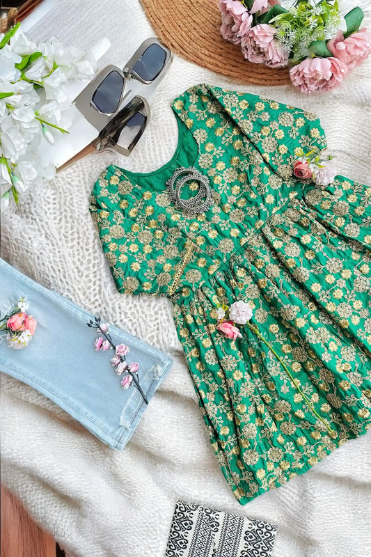 Emerald Bloom Brocade Peplum