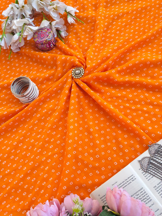 Sunset Orange Bandhej Gulnaz Fabric Cut