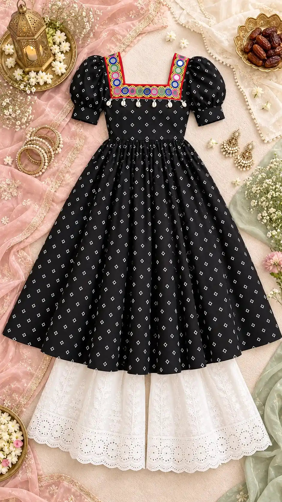 Black Bandhej Embroidered Gulnaz Kurta