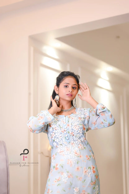 Blush Blue Nazakat Chikan Kurta