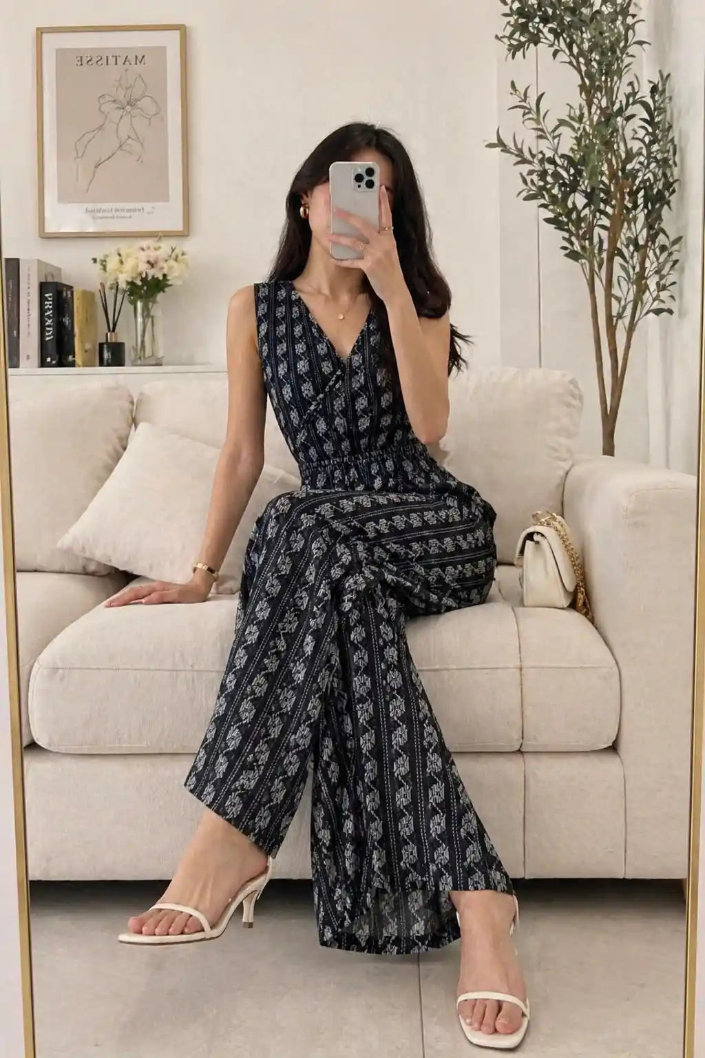 Chic Black Ikkat Print Jumpsuit