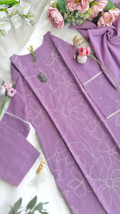 Pastel Lilac Embroidered Suit Set