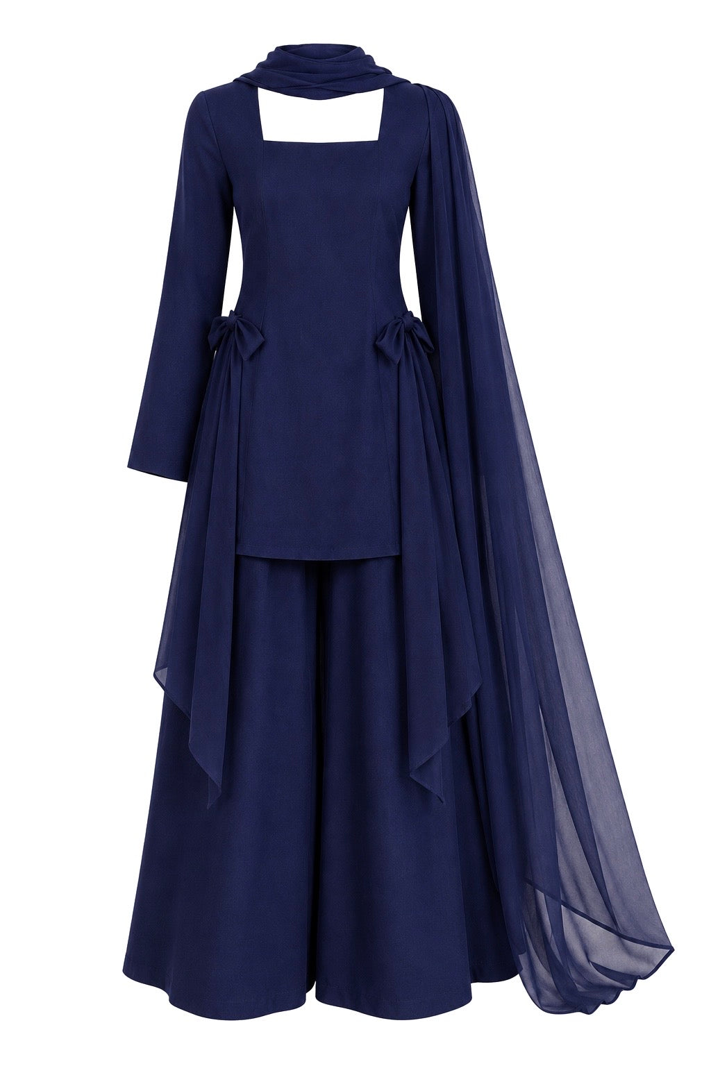 Midnight Blue Bow Styled Kurta Set
