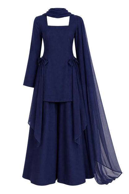 Midnight Blue Bow Styled Kurta Set