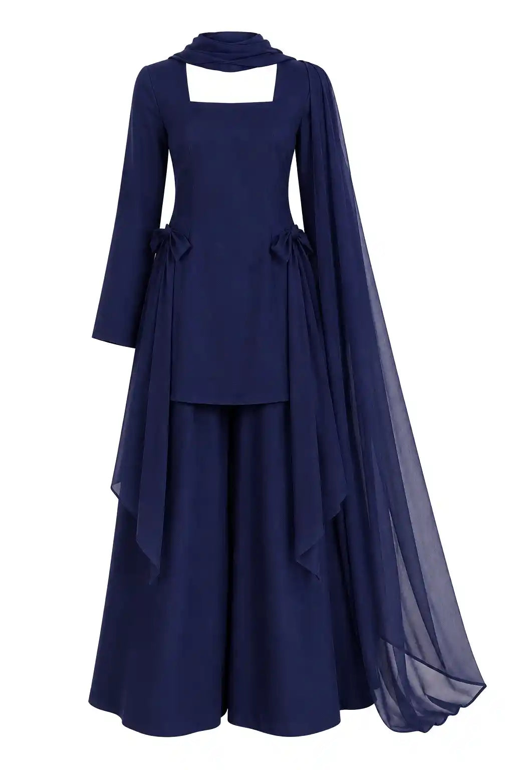 Midnight Blue Bow Styled Kurta Set