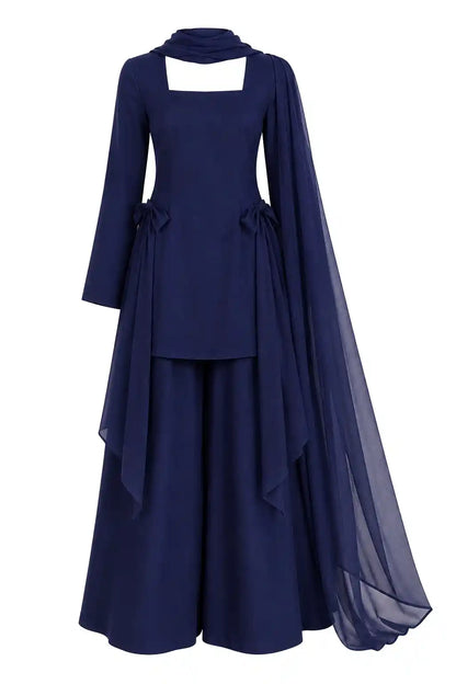 Midnight Blue Bow Styled Kurta Set