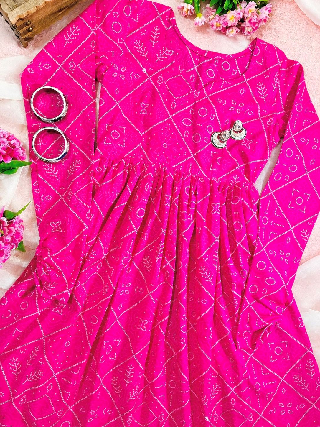 Mulmul Bandhej Jaipuri Twirl Kurta