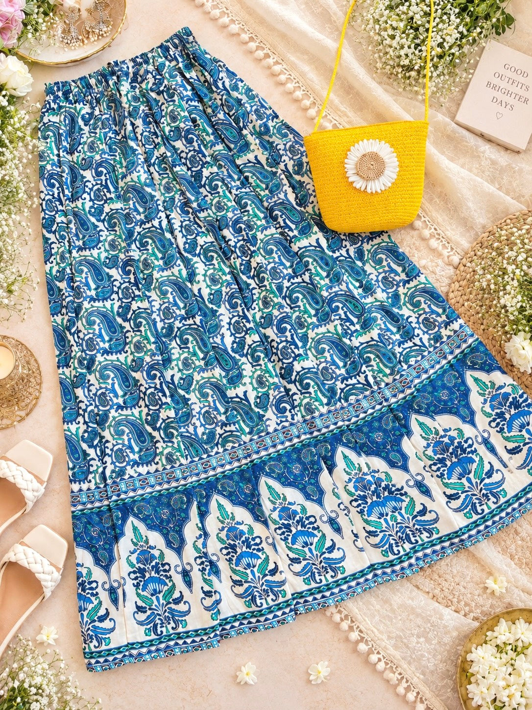 Blue Paisley Jaipuri Flared Cotton Skirt