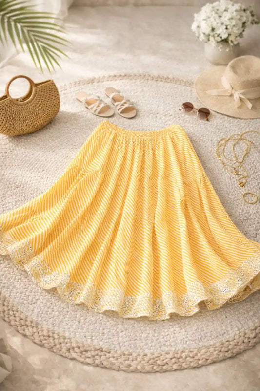 Yellow Lehriya Jaipuri Twirl Skirt