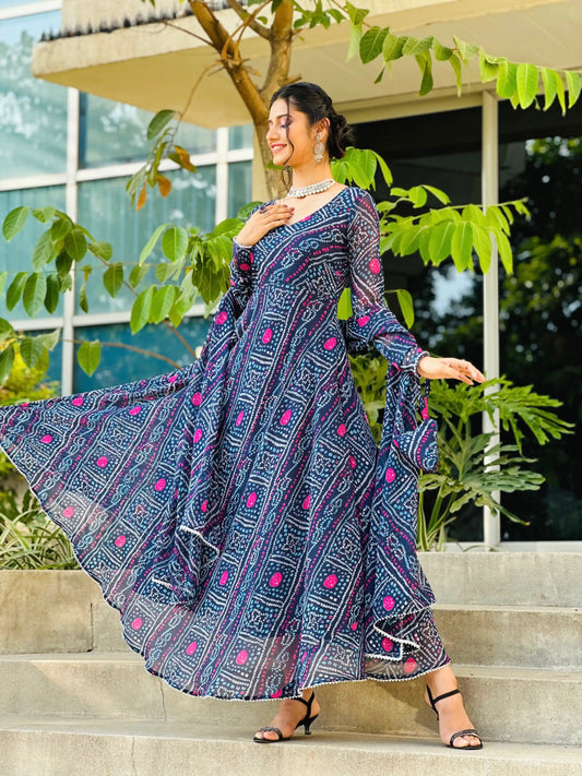 Mahima's Blue Gulnaz Bandhej Ensemble