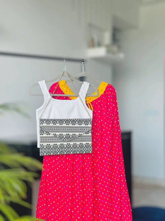 Jaipuri Pink Bandhej Twirl Skirt