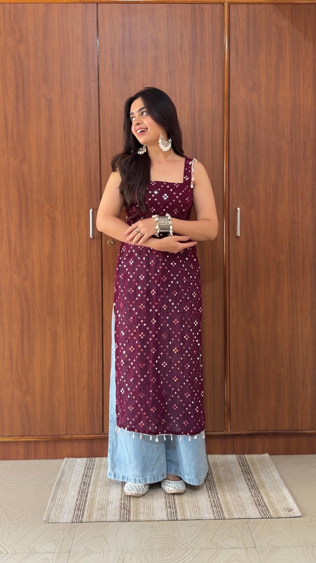 Santoshi’s Wine Embroidered Gulnaz Kurta