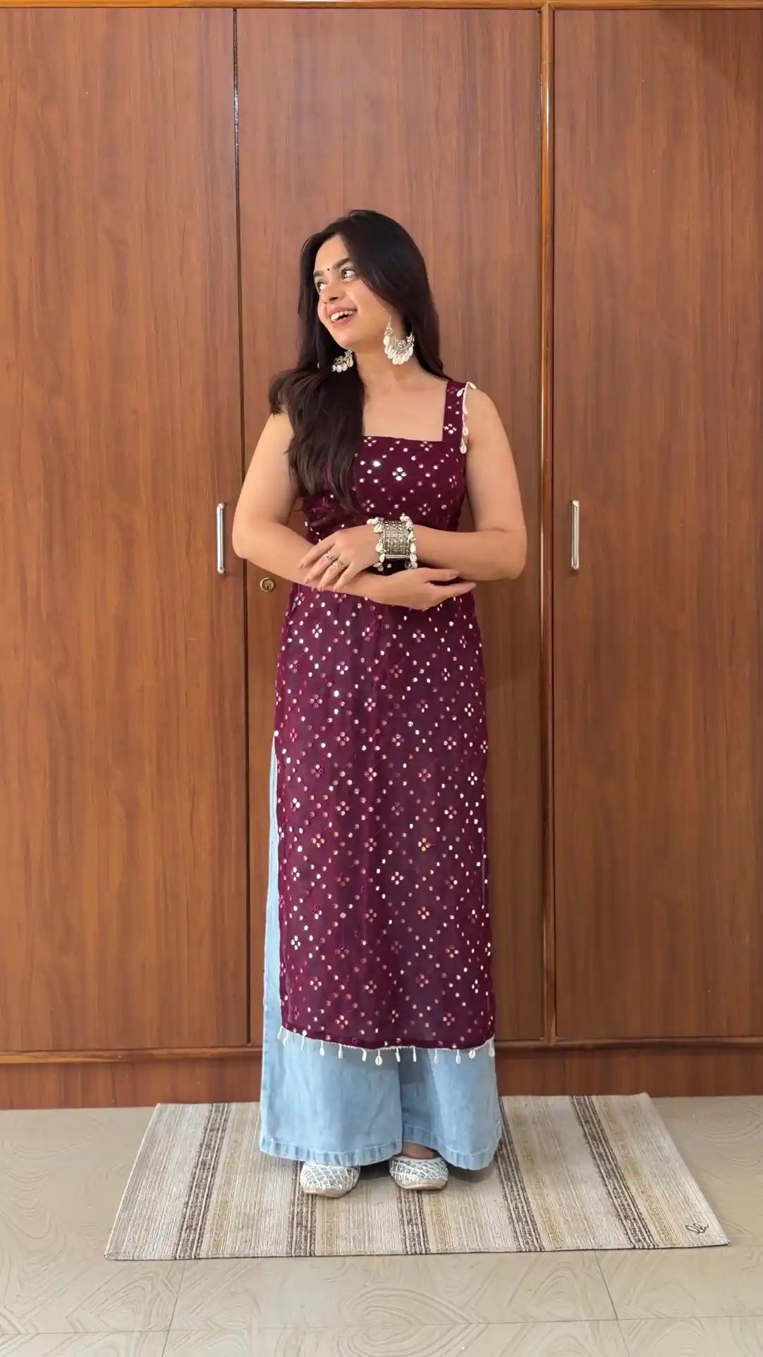 Santoshi’s Wine Embroidered Gulnaz Kurta