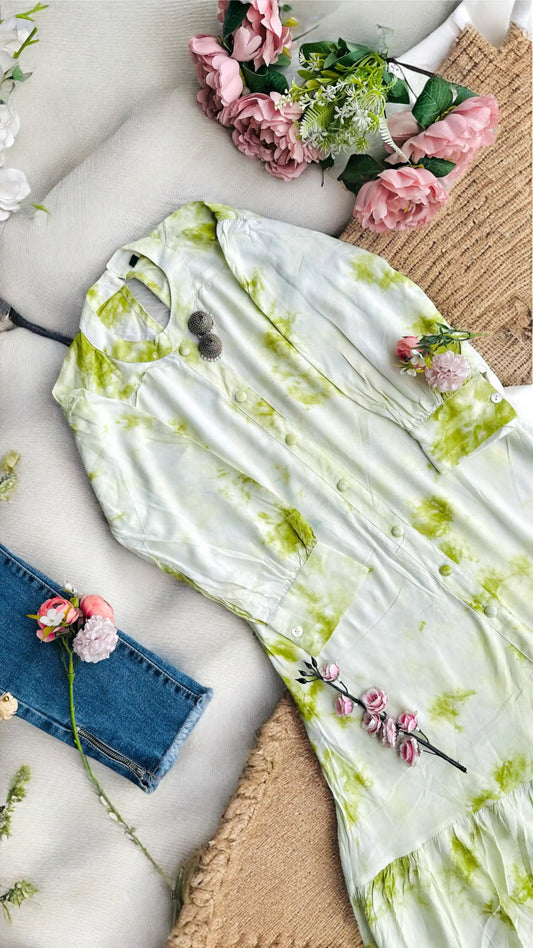 Tie Dye Green Frill Twirl Dress - Passion for Fashion by Shivani
