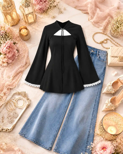 Pearl Edge Cape Style Peplum Top