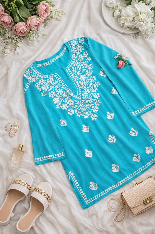 Blush Turquoise Gulzar Chikan Kurta