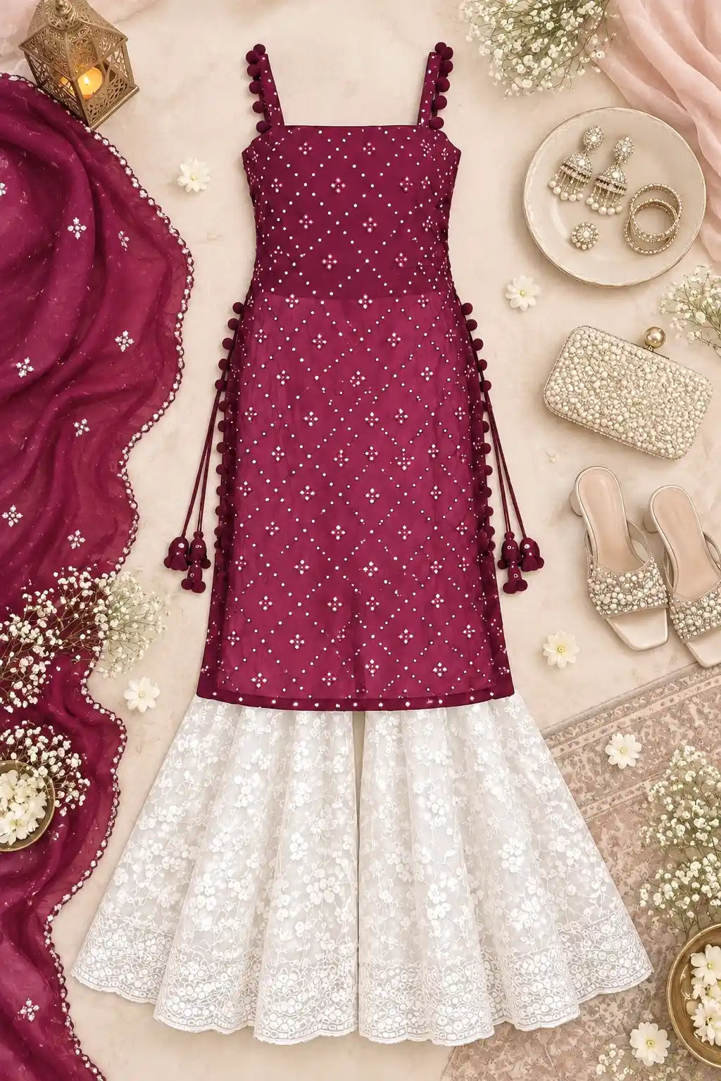 Shimmer Wine Embroidered Gulnaz Kurta