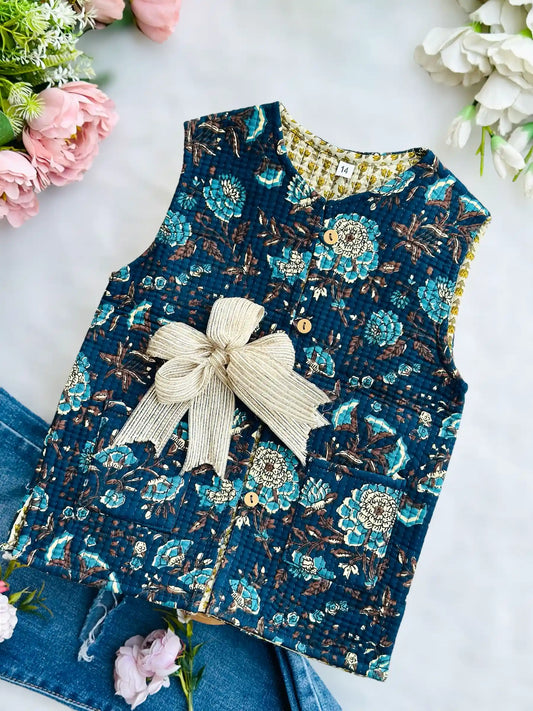 Blue Kalamkari Kids Jaipuri Jacket