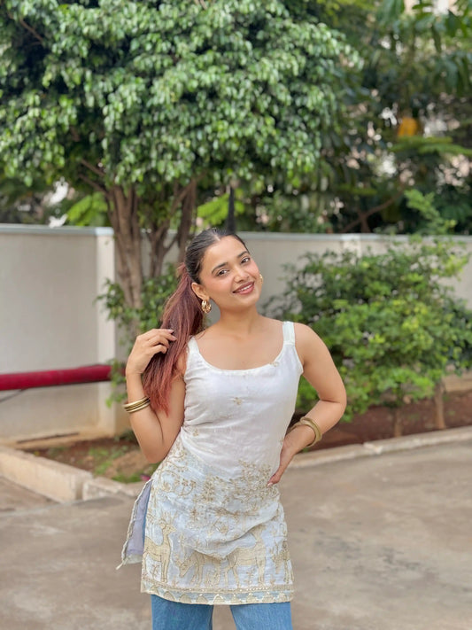 Blush Ivory Hand Embroidered Kurta