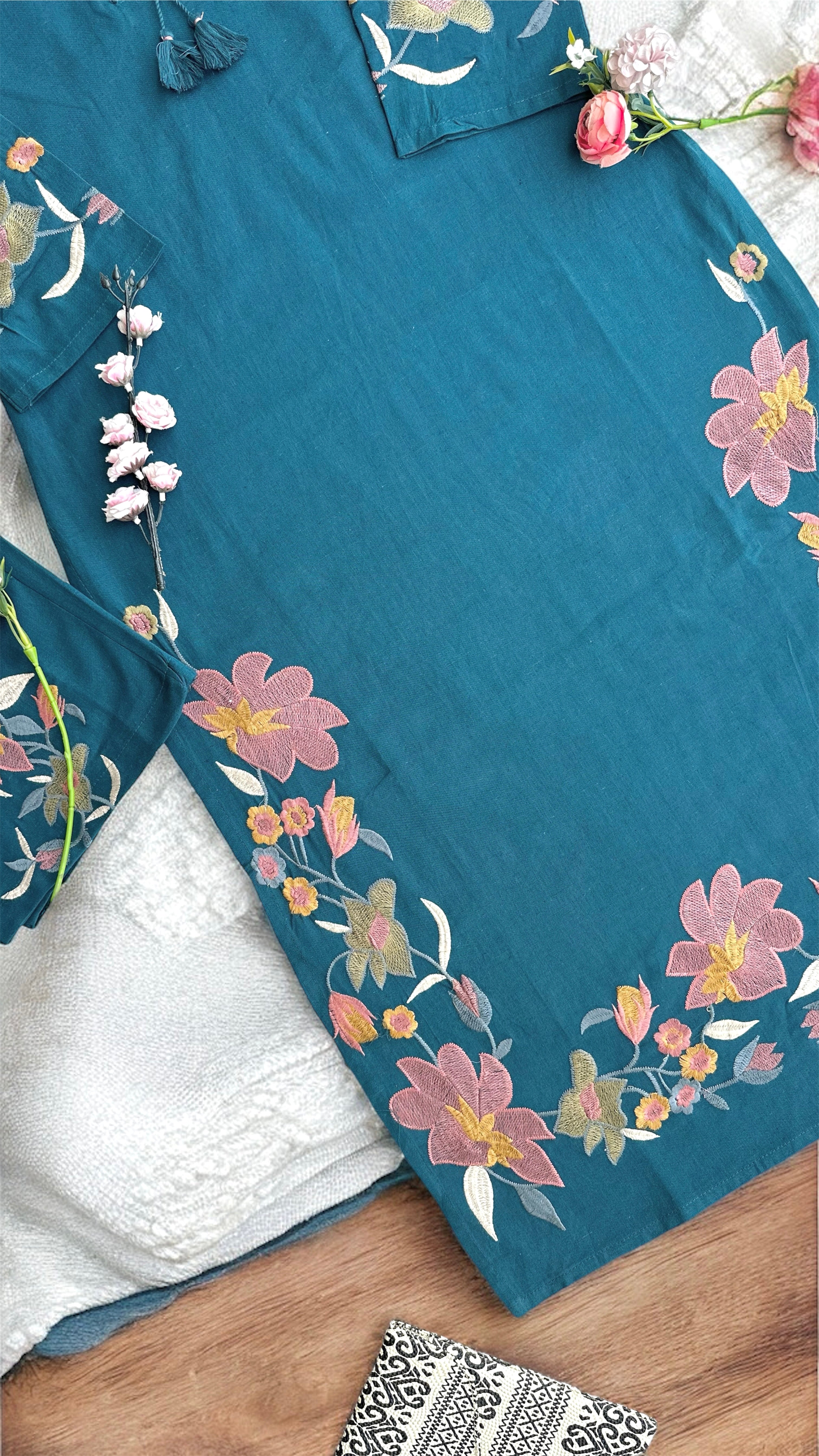 Meher Teal Bloom Embroidered Suit