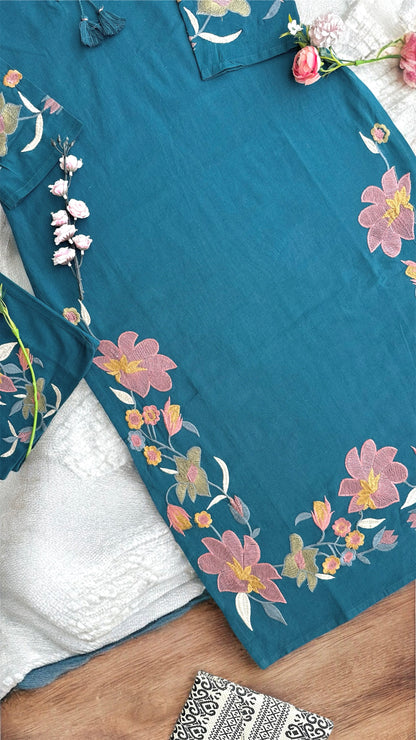 Meher Teal Bloom Embroidered Suit