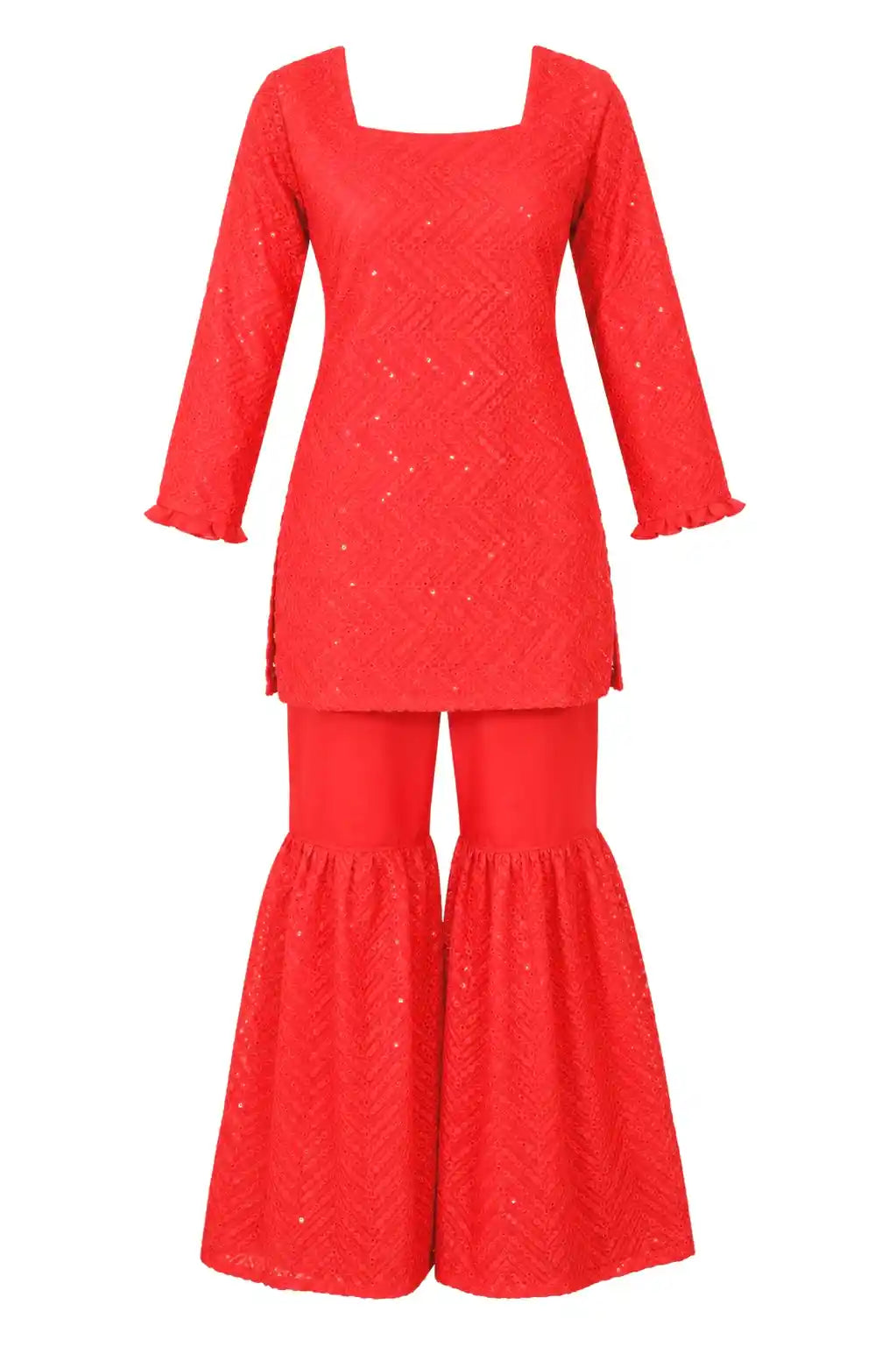 Sparkle Red Gulnaz Sharara Set