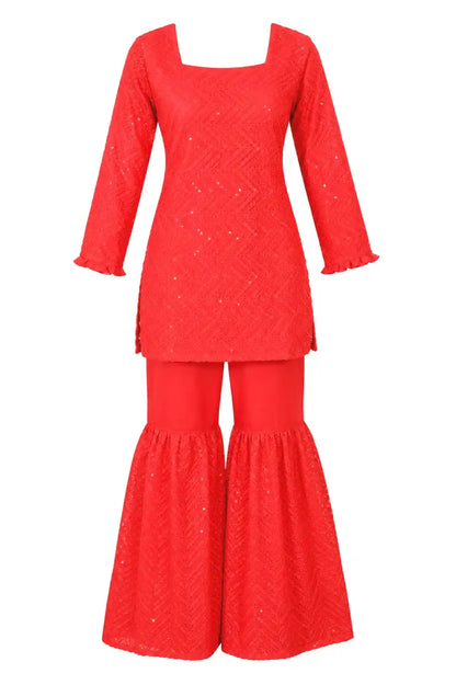 Sparkle Red Gulnaz Sharara Set