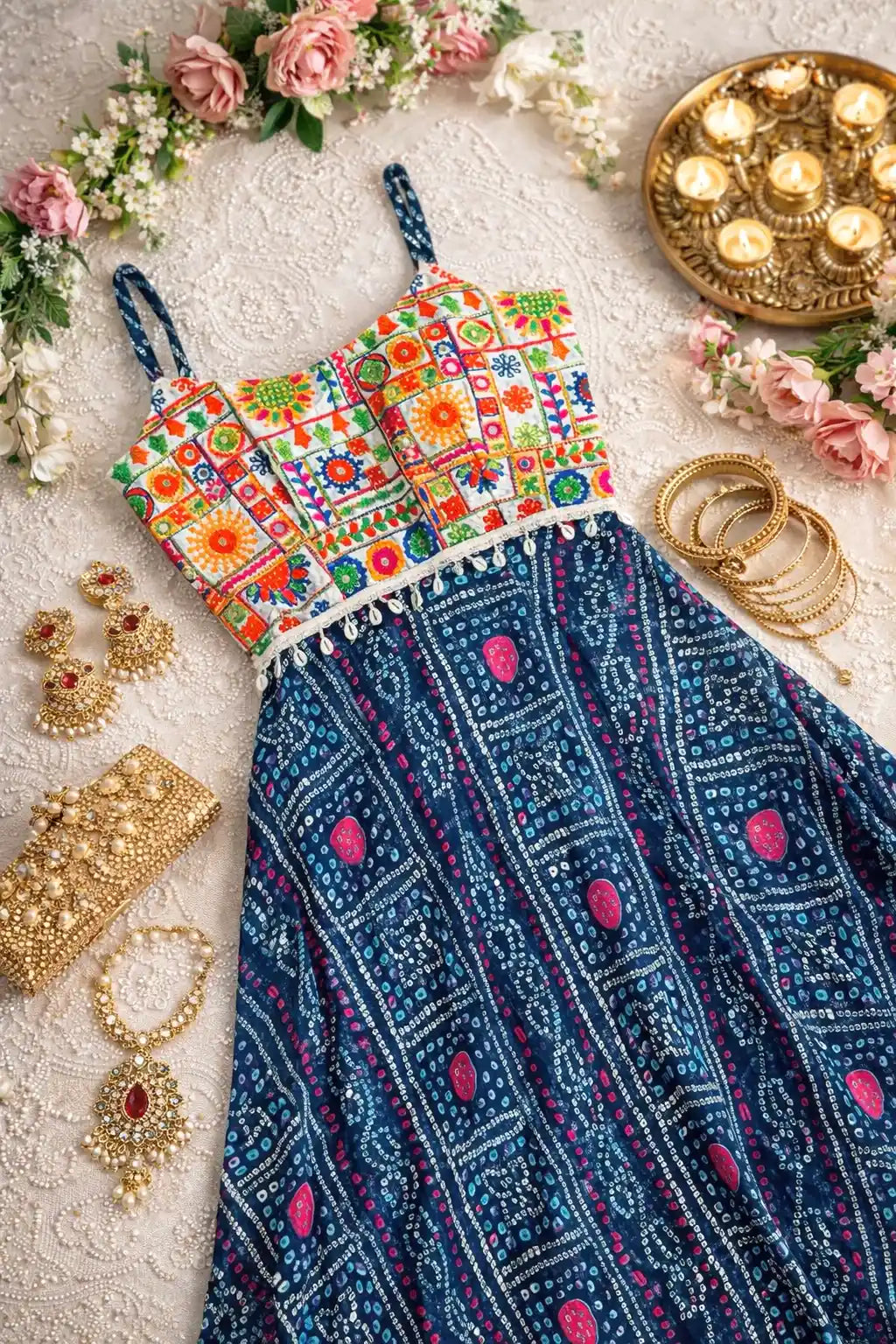 Azure Blue Bandhej Gulnaz Anarkali