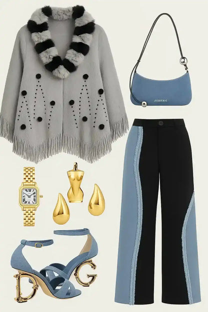 Soft Grey Fur Winter Cape