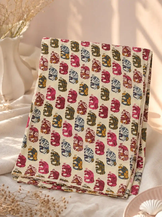 Multicolor Elephant Print Cotton Fabric Cut
