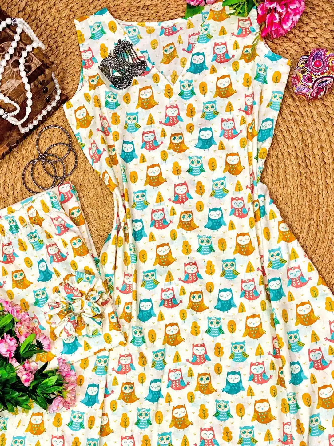 Meher Owly Print Ethnic Set