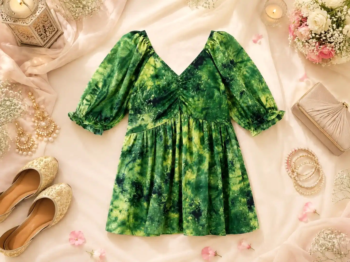 Forest Green Tye Dye Peplum Top