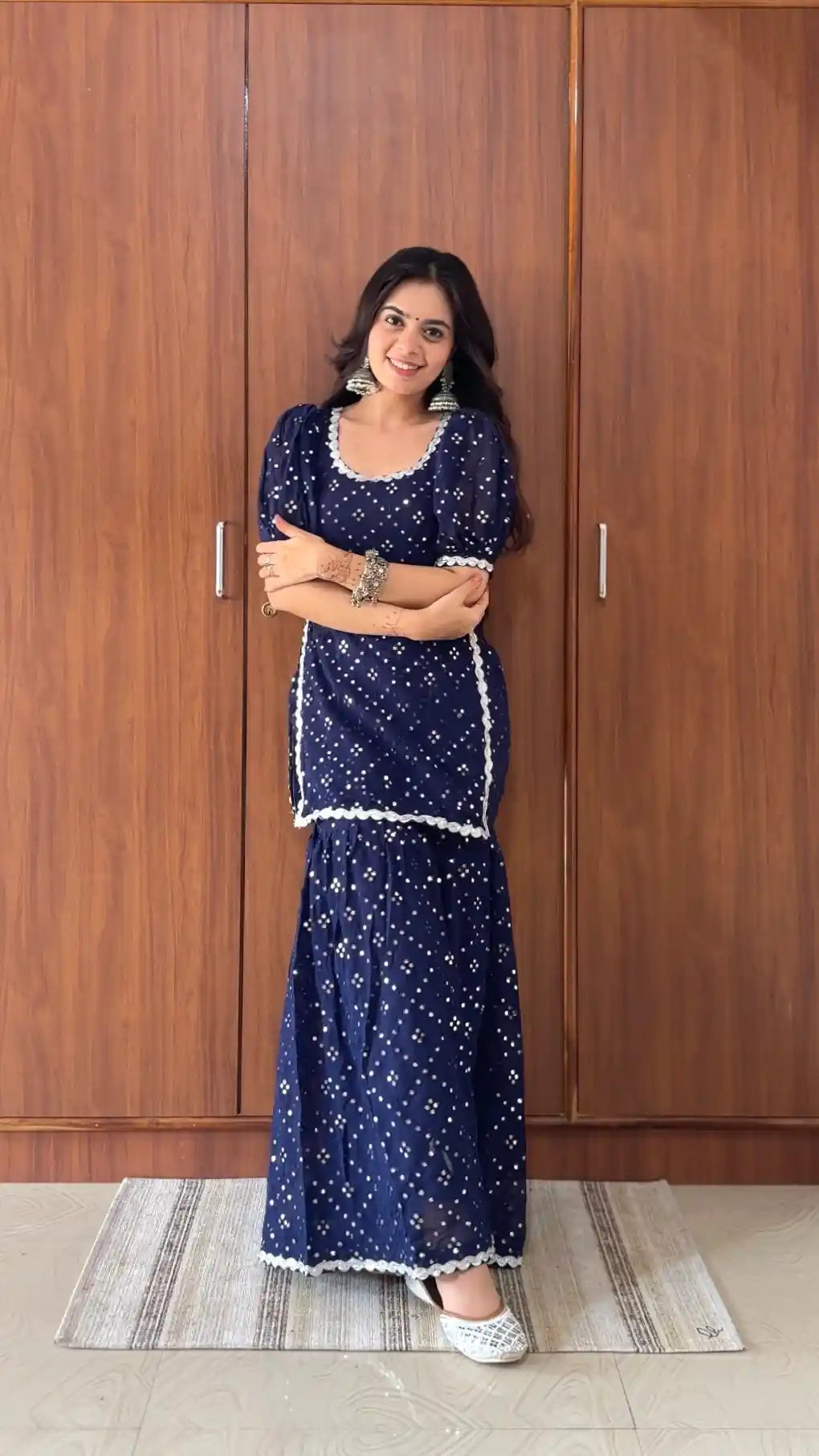 Sparkling Blue Mirror Sharara Gulnaz Set