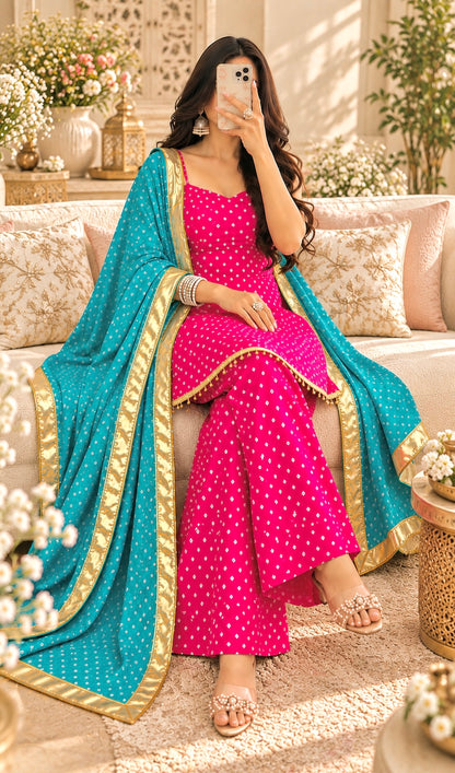 Pink Bandhej Gulnaz Meher Suit