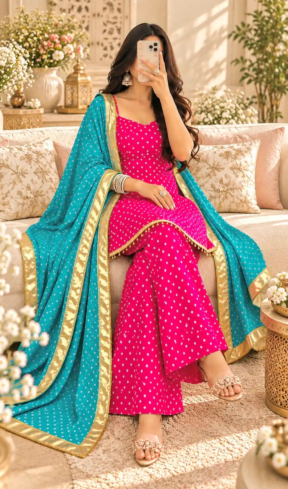 Pink Bandhej Gulnaz Meher Suit