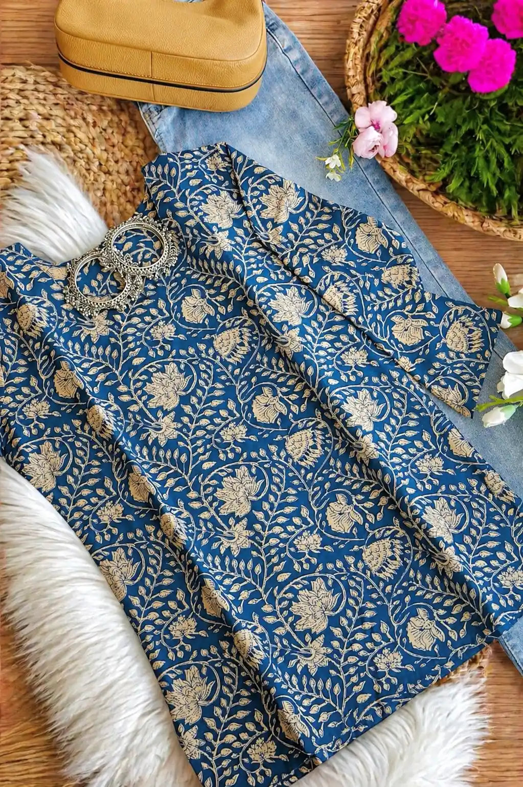 Classic Blue Kalamkari Short Kurta