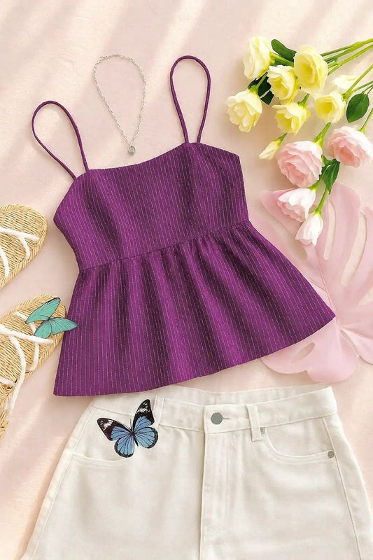 Magenta Pinstripe Cute Peplum Top
