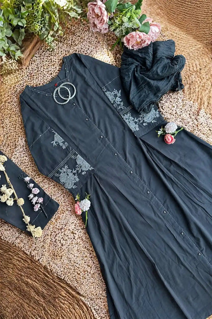 Meher Charcoal Embroidered Suit Set