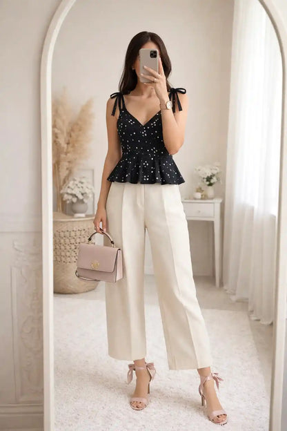 Midnight Mirror Bloom Peplum Top