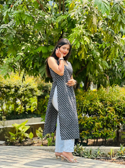 Black Jaipuri Mulmul Kurta