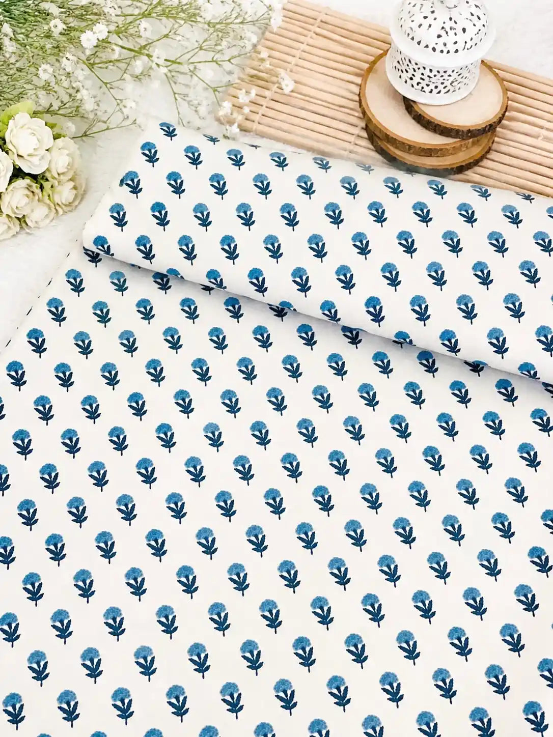 Blue Floral Buti Cotton Fabric
