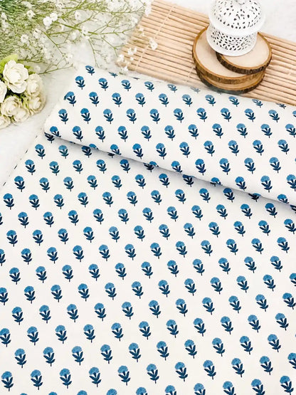 Blue Floral Buti Cotton Fabric