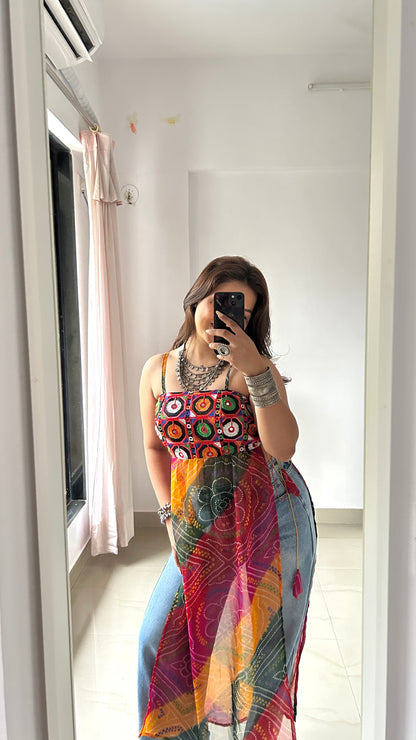Ayesha’s Boho Bloom Bandhej Tie Kurti