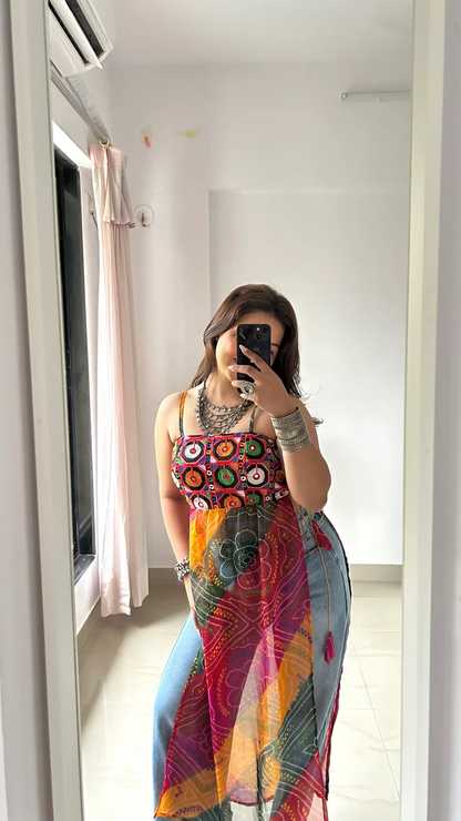 Ayesha’s Boho Bloom Bandhej Tie Kurti