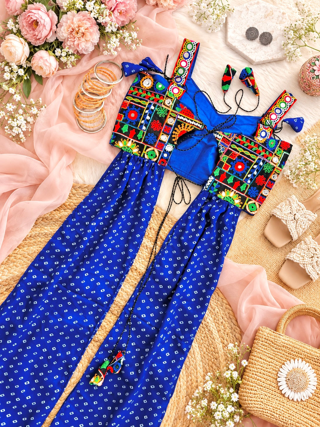 Royal Blue Bandhej Gamti Gulnaz Kurta