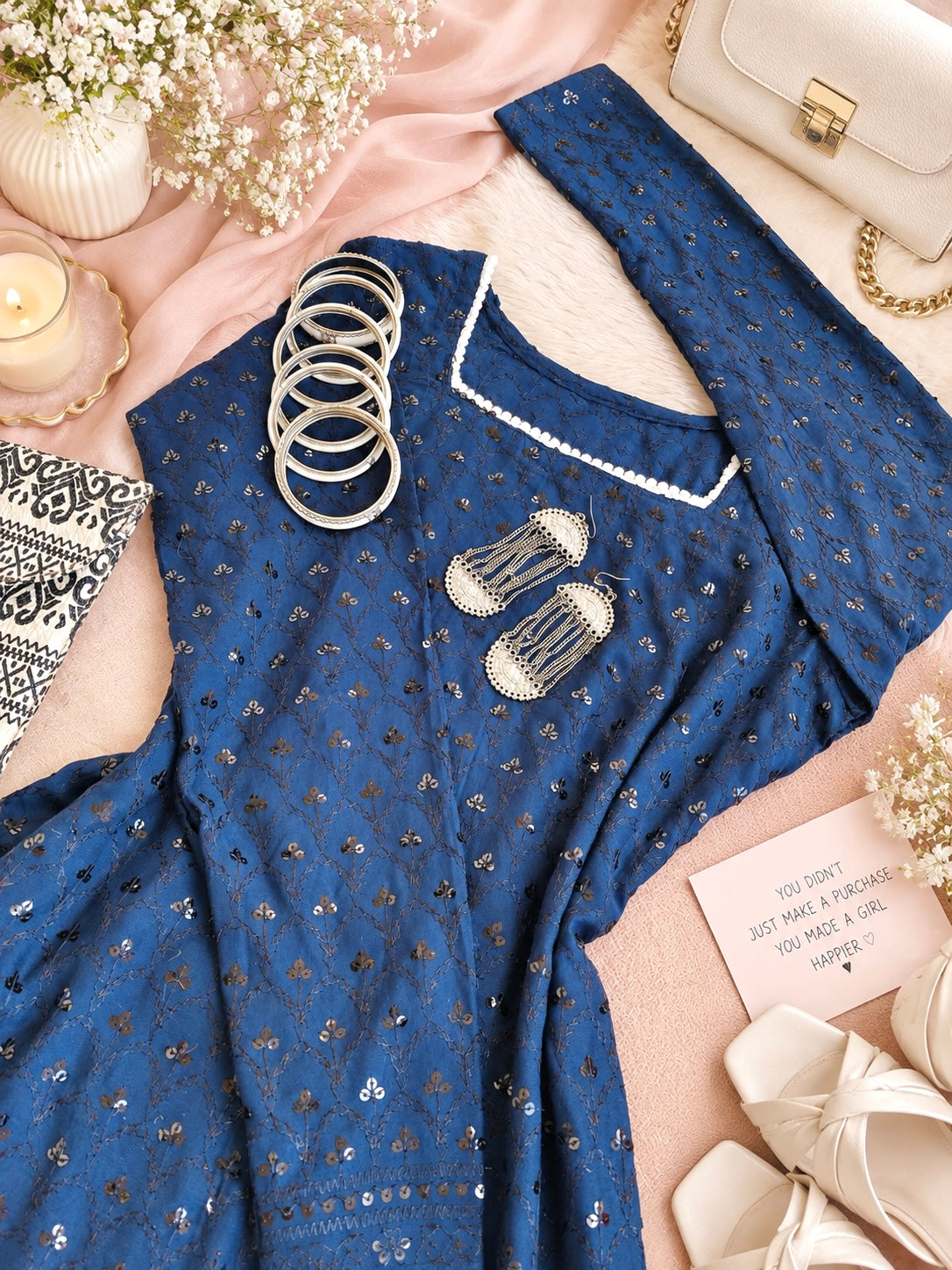 Gulnaz Blue Sequin Embroidered Kurta