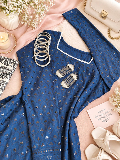 Gulnaz Blue Sequin Embroidered Kurta